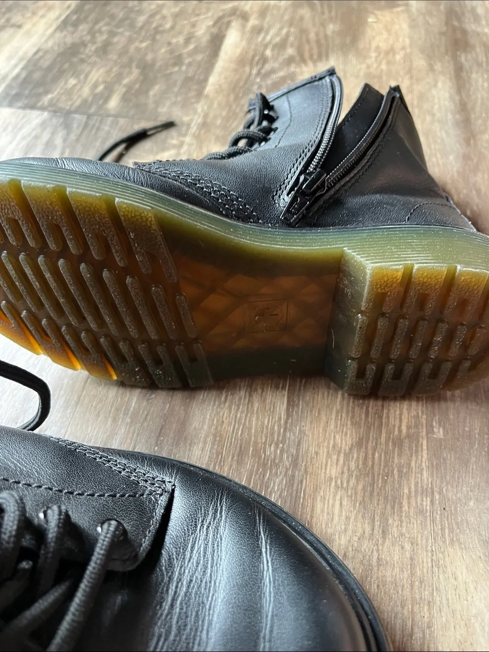 Dr. Martens Kids Black Lace-Up Ankle Boots with Yellow Pull Tab